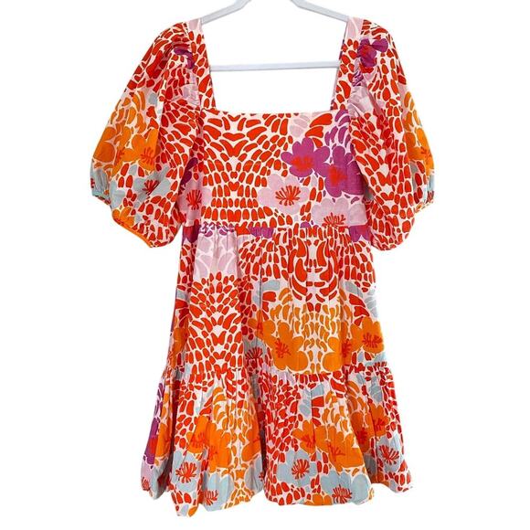OLIPHANT Bubble Skirt Mini Cotton Smocked Dress Antigua Orange Print Tuckernuck - Picture 4 of 7